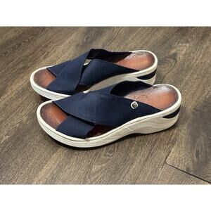 Bzees Secret Wedge Sandal Navy blue,white 9W